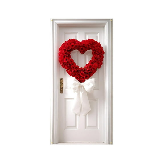 Fasiaou Valentine’s Day Door Cover 72x35 Inch Door Banner with Hearts and Lights Romantic Decoration for Front Door Indoor Outdoor Valentine Party Backdrop Door Hanging Decor,C