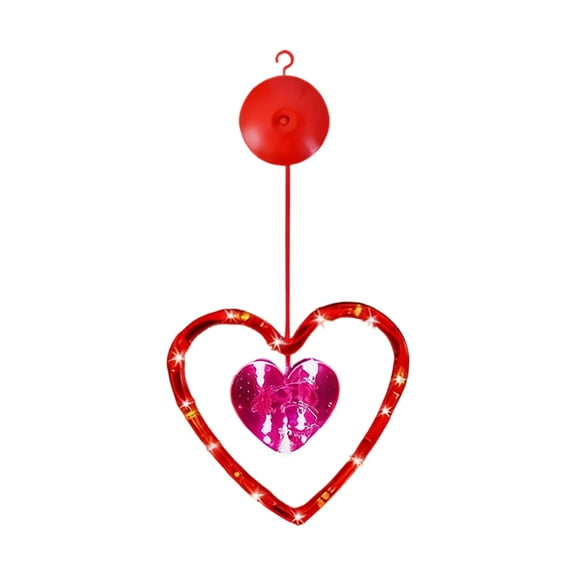 Fasiaou Valentine's Day Window Lights, Red Heart Shaped Valentine's Day Window Decorations Battery Powered Hanging Romantic Lights with Suction Cup for Valentines Day Wedding Anniversary Home Decor,C