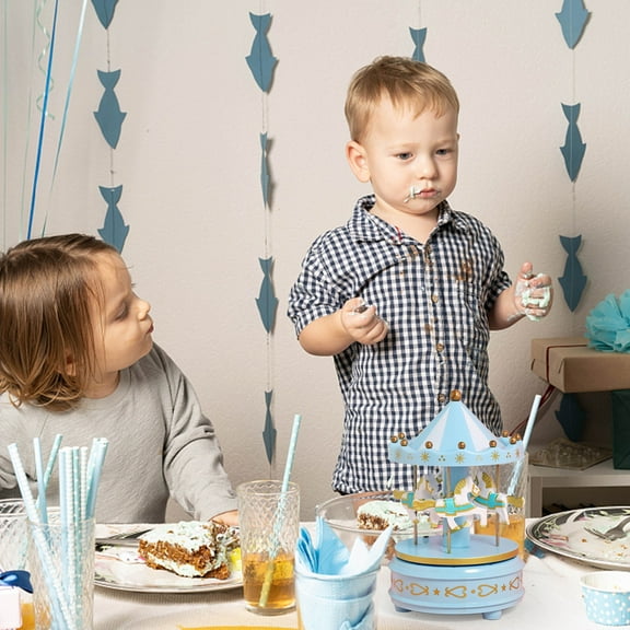 Fasiaou Vintage Pink Wooden Merry-Go-Round Horse Christmas Birthday Gift Carousel Music Box, Clockwork Mechanism Laxury Carousel Music Box,Blue