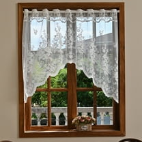 Fasiaou White Lace Arched Sheer Curtain Floral Embroidered Swag Curtain Valance Tier for Doorway Kitchen Bathroom Window, Rod Pocket Top 1 Panel(White4#S)