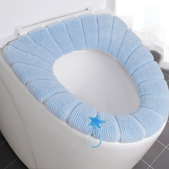 Fasiaou Winter Toilet Seat Cover Soft Padded with Handle Knitted Fabric Washable for Cold Weather Bathroom Comfort Non Slip Elastic Toilet Lid Mat