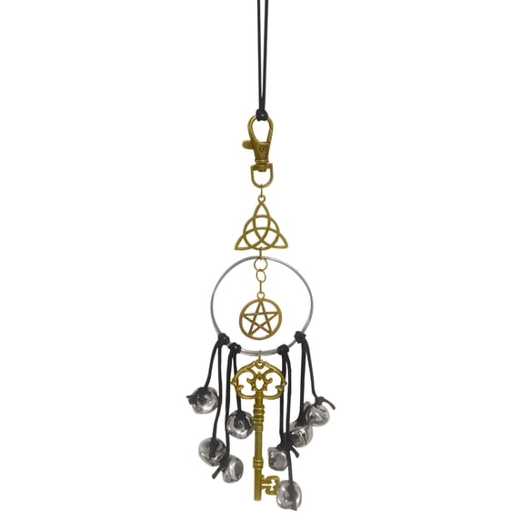 Fasiaou Witch Bells for Door Knob, Boho Hanger Wind Chimes Protection, Witchy Things Bell Strings with 3 Bells, Witchcraft Supplies Door Bell, Vintage Witch Decor for Home Room,As Show