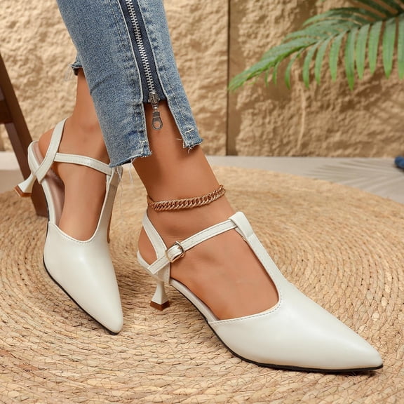 Fasiaou Women's Pointed Toe T Strap High Heels Fashionable Plus Size Closed Toe Shoes Comfortable for Spring Summer Office Party Versatile Dress Shoes