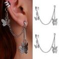 thumbnail image 1 of Fasijew Cartilage Butterflies Earrings Silver Color Chain Earrings Butterflies Women Earrings Cool Punk Silver Color Link Chain Cartilage Clip Fashion Gift, 1 of 7