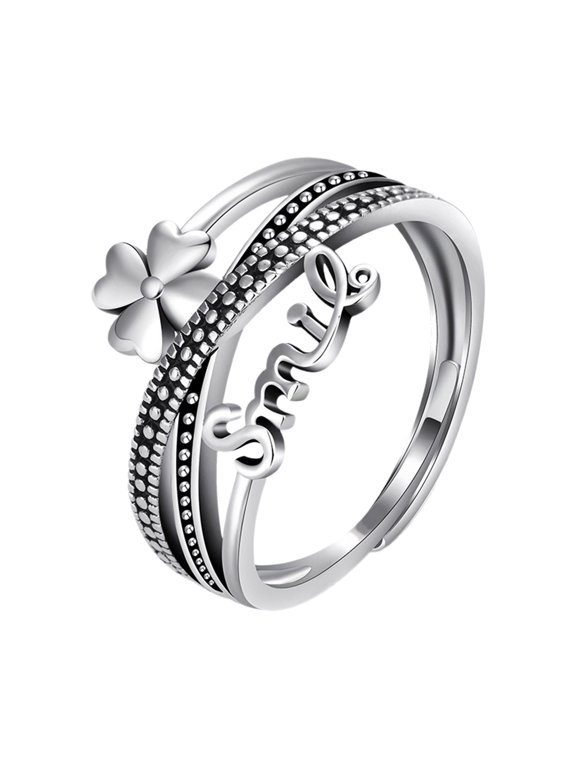 Finger Ring Party Ring Skin-Touch Korean Style 4 Leaf Clover Ring Open Ring Geometric Multi Layer Open Design Comfortable to Wear Style Decoration