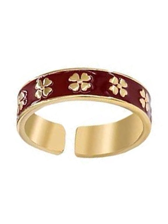 Ladies Ring Female Ring Red Enamel Adjustable Women Ring Elegant Metal Golden Four Leaf Clover Finger Ring Fashion Jewelry