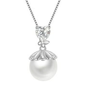 Fasjewly 10mm Natural Pearl Heart Necklace,925 Sterling Silver Heart Birthstone Butterfly Pendant Necklace Birthday Anniversary Christmas Jewelry Gifts for Women / Wife / Lovers