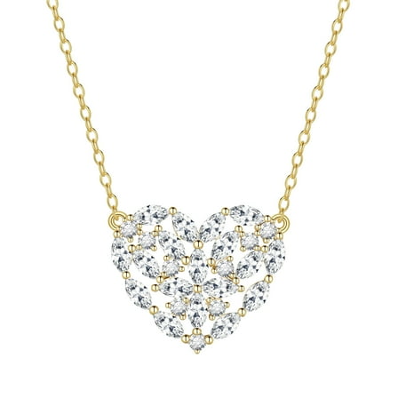 Fasjewly 14K Gold Plated Dainty Heart Necklace,Sterling Silver Cubic Zirconia Cute Heart Pendant Necklace for Women