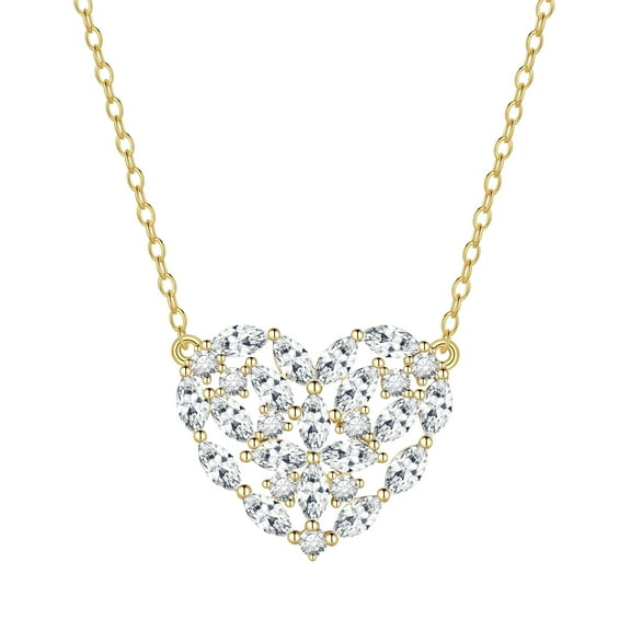 Fasjewly 14K Gold Plated Dainty Heart Necklace,Sterling Silver Cubic Zirconia Cute Heart Pendant Necklace for Women