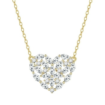 Fasjewly 14K Gold Plated Dainty Heart Necklace,Sterling Silver Cubic Zirconia Cute Heart Pendant Necklace for Women