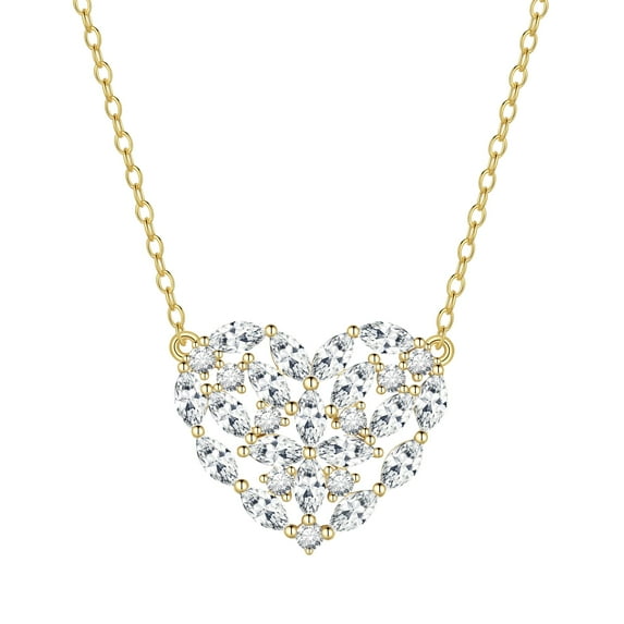 Fasjewly 14K Gold Plated Dainty Heart Necklace,Sterling Silver Cubic Zirconia Cute Heart Pendant Necklace for Women