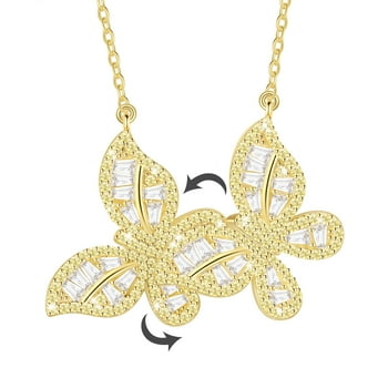 Fasjewly 14K Gold over Sterling Silver Butterfly Necklace,Movable Butterflies November Citrine Birthstone Pendant Necklace Birthday Anniversary Christmas Jewelry Gifts for Women / Wife / Lovers