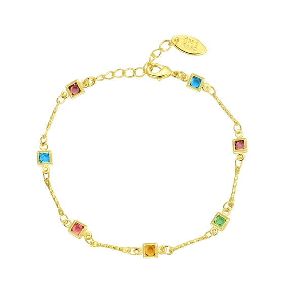 Fasjewly 18K Real Gold Plated Multi-Color Gemstones Bracelet|Womens CZ Inlaid Bracelet|Jewelry Gifts for Her