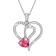 Fasjewly 18K White Gold Plated Heart Necklace for Women,CZ Heart July Ruby Birthstone Pendant Jewelry Gift for Wife Mom Girlfriend,Valentines Day Mothers Day Birthday Anniversary Gift