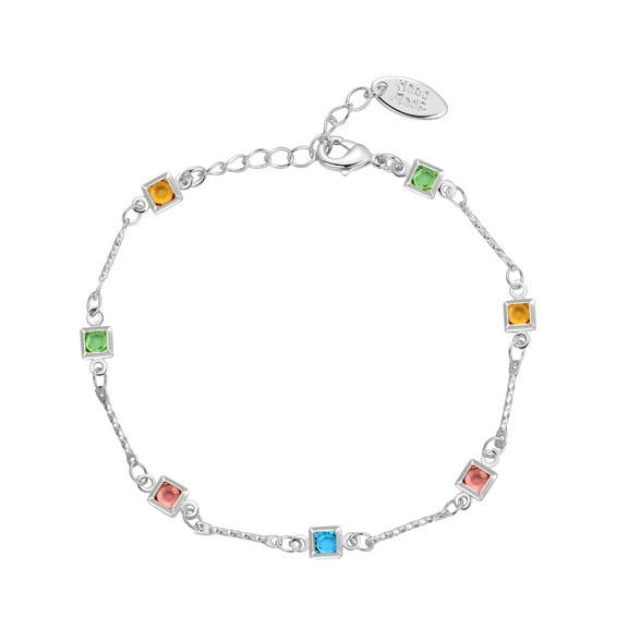 Fasjewly 18K White Gold Plated Multi-Color Gemstones Bracelet|Womens CZ Inlaid Bracelet|Jewelry Gifts for Her