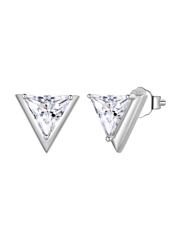 925 Sterling Silver Dainty Earrings Studs,Triangle Cubic Zirconia Cute Earrings for Women