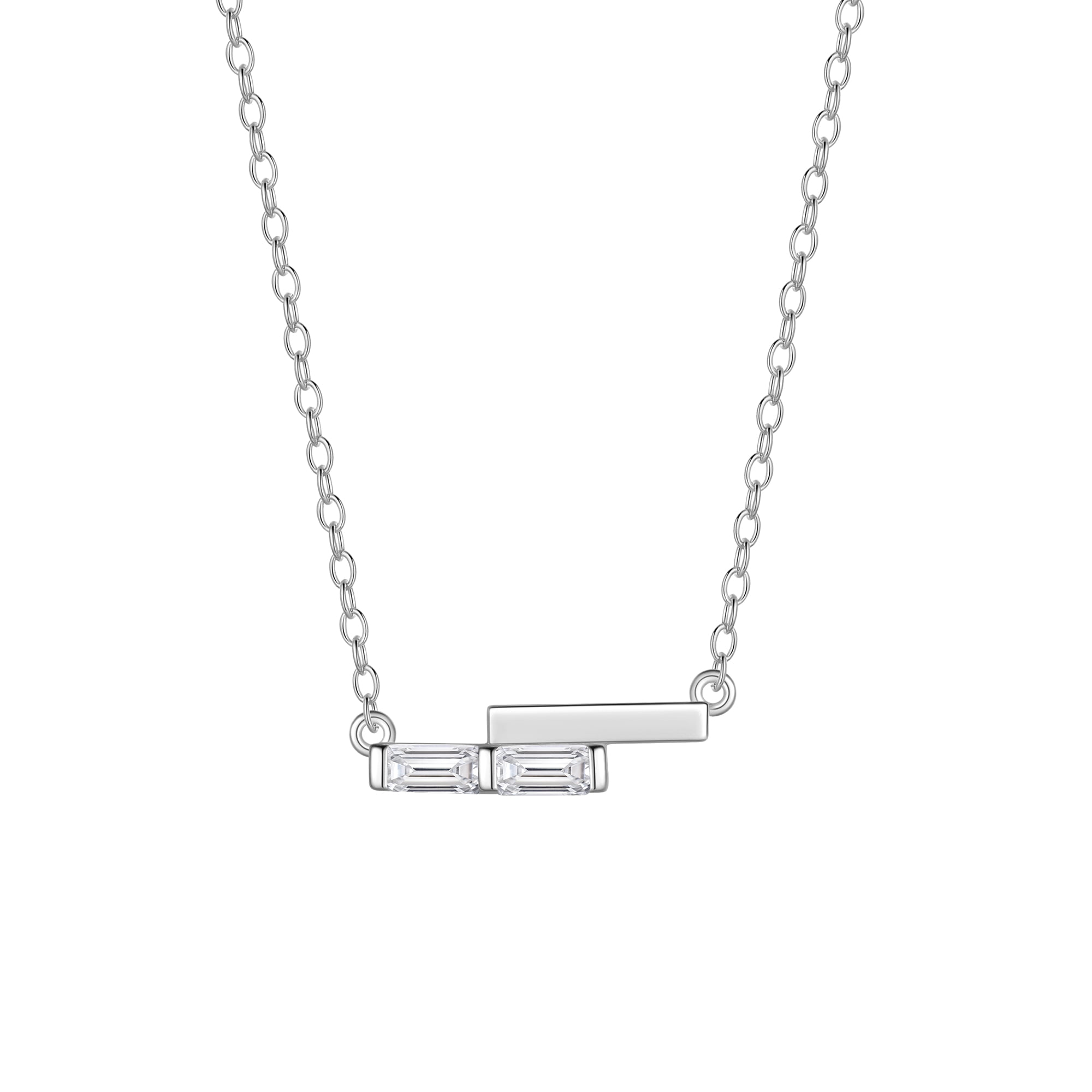 Fasjewly 925 Sterling Silver Dainty Necklace,Rectangle Cubic Fasjewly 925 Sterling Silver Dainty Necklace,Rectangle Cubic