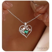 Fasjewly 925 Sterling Silver Flower Heart Birthstone Necklace,Butterfly and Iris Pearl Pendant Necklace Birthday Valentines Day Christmas Jewelry Gifts for Women / Mom / Lovers