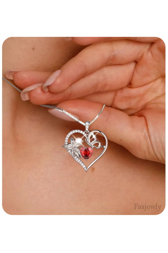 925 Sterling Silver Flower Heart Birthstone Necklace,Butterfly and Iris Pearl Pendant Necklace Birthday Valentine's Day Christmas Jewelry Gifts for Women / Mom / Lovers