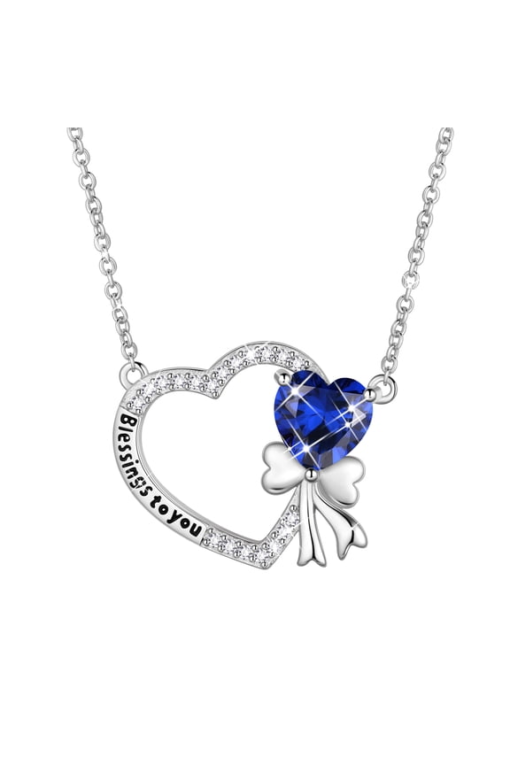 925 Sterling Silver Heart Birthstone Necklace, Bow Knot Pendant Christmas Birthday Anniversary Jewelry Gift for Women Mom