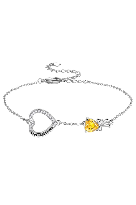 925 Sterling Silver Heart Charm Bracelet, Bow Knot Crystal Birthstone Bracelets Jewelry Christmas Birthday Valentine's day Gift for Women/ Her /Mom