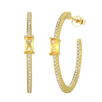 Fasjewly Birthstone Earrings Hoop,14k Gold Plated 925 Sterling Silver Earrings Studs Square Cubic Zirconia Jewelry Gifts for Women-November