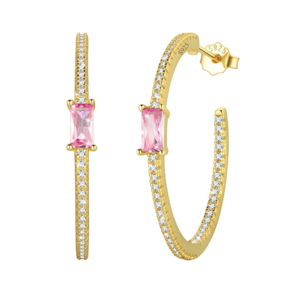 Fasjewly Birthstone Earrings Hoop,14k Gold Plated 925 Sterling Silver Earrings Studs Square Cubic Zirconia Jewelry Gifts for Women-October