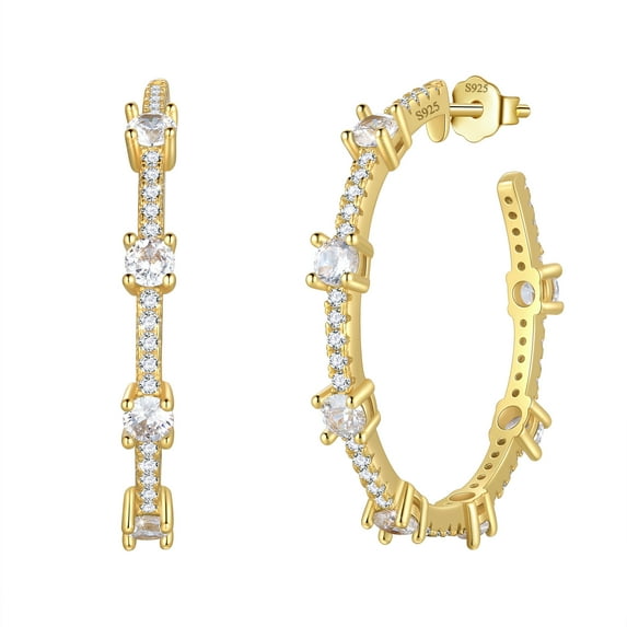 Fasjewly Birthstone Hoop Earrings,14k Gold Plated 925 Sterling Silver Earrings Studs Cubic Zirconia Jewelry Gifts for Women-April