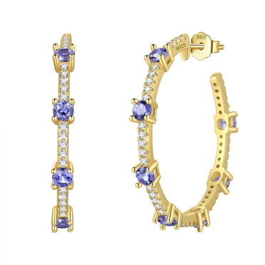 Fasjewly Birthstone Hoop Earrings,14k Gold Plated 925 Sterling Silver Earrings Studs Cubic Zirconia Jewelry Gifts for Women-December