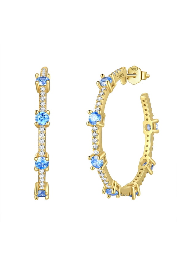 Birthstone Hoop Earrings,14k Gold Plated 925 Sterling Silver Earrings Studs Cubic Zirconia Jewelry Gifts for Women-March