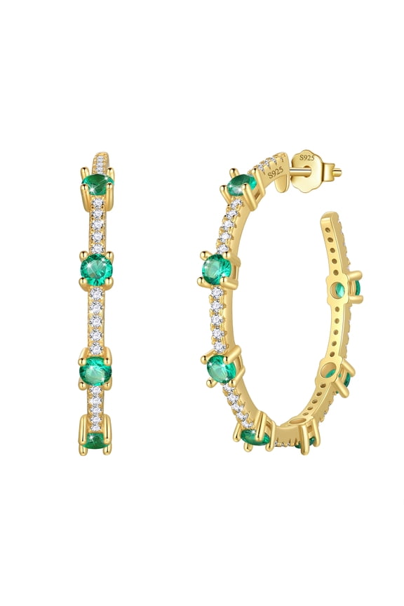 Birthstone Hoop Earrings,14k Gold Plated 925 Sterling Silver Earrings Studs Cubic Zirconia Jewelry Gifts for Women-May