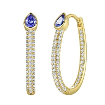 Fasjewly Birthstone Hoop Earrings,14k Gold Plated Silver Earrings Pear Cut Cubic Zirconia Jewelry Gifts for Women-December