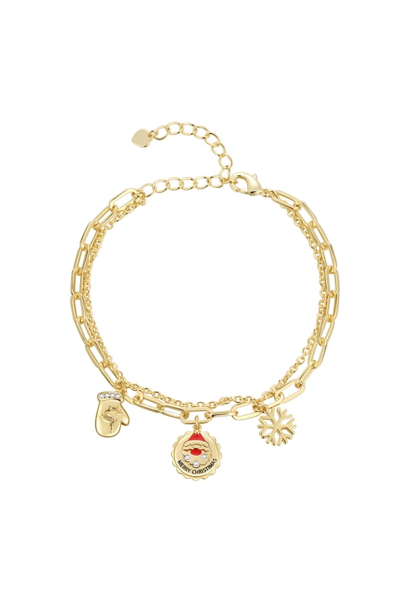 Christmas Snowman Bracelet,14k Gold Plated Santa Claus Charm Layering Bracelets Decorative Adjustable Bracelets Jewelry Gifts for Women
