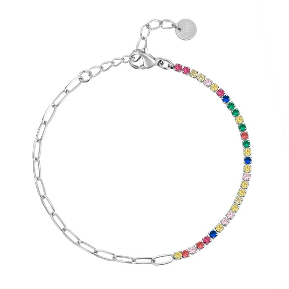Fasjewly Gemstone Tenis Bracelet,Dainty Multi-colors Cubic Zirconia Chain Link Bracelet Jewellry Gifts for Women Girls