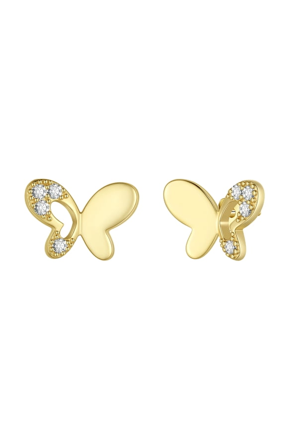 Gold Cute Butterfly Earrings Studs,Sterling Silver Dainty Butterfly Earrings for Women