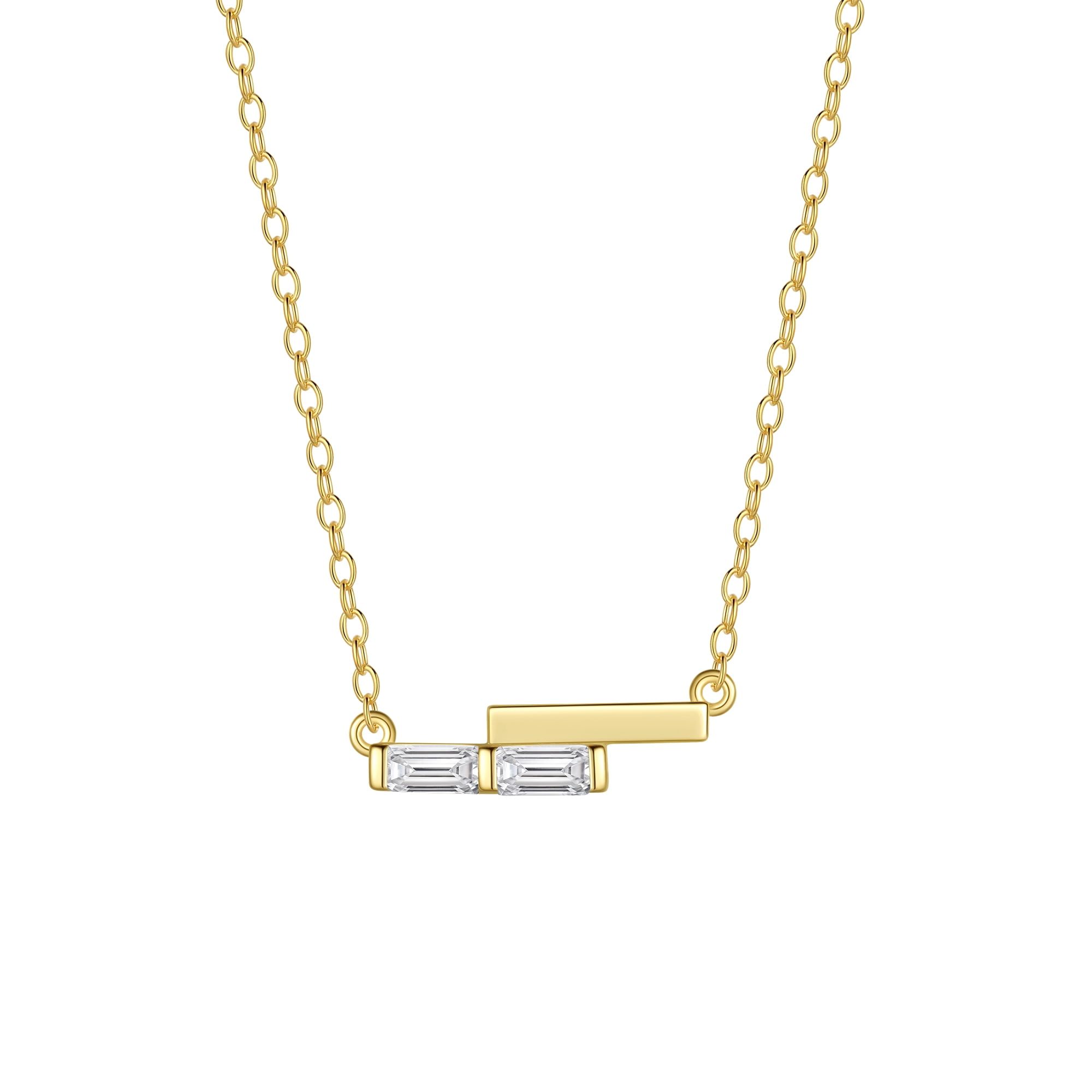 Fasjewly Gold Mini Dainty Necklace,Sterling Silver Rectangle Cubic