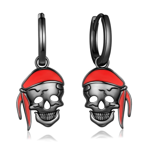 Fasjewly Halloween Skull Earrings,Black Skeleton Huggie Hoop Earrings Gothic Punk Earrings Cosplay Party Jewerlry Gifts for Women Men