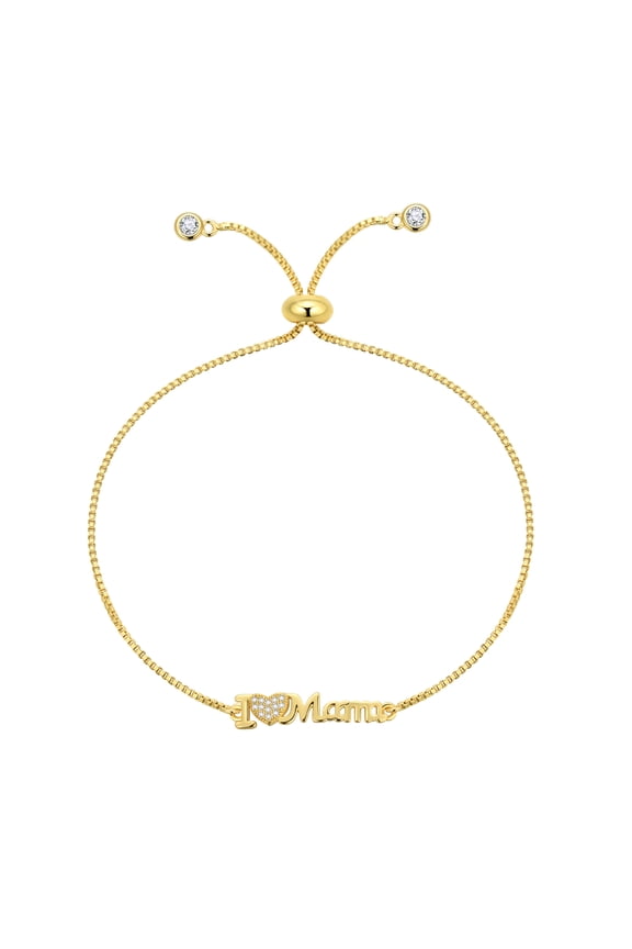 Heart Bracelet Mama Adjustable Bracelet, 14K Gold Plated, 9.06 in Diameter