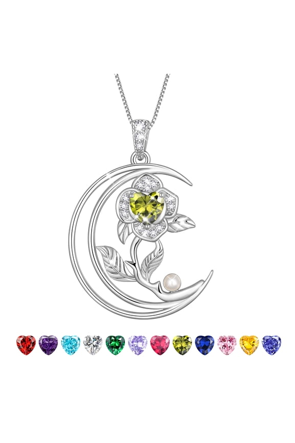 Heart Flower Necklace for Women,S925 Sterling Silver Heart Moon August Birthstone Pearl Pendant Jewelry Gift for Wife Mom Girlfriend,Valentine's Day Mother's Day Birthday Anniversary Gift