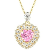 FASJEWLY Heart Pendant Necklace,14k Gold Plated 925 Sterling Silver AAAAA Cz Pink Tourmaline Love Heart Birthstone Necklace Fine Jewelry Gifts for Women