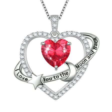 Fasjewly I Love You to The Moon and Back Necklace,S925 Sterling Silver Heart Birthstone Necklace, Moon and Star Pendant Necklace Christmas Birthday Anniversary Jewelry Gifts for Women / Wife /Mom