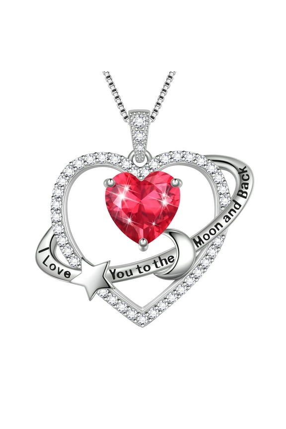 I Love You to The Moon and Back Necklace,S925 Sterling Silver Heart Birthstone Necklace, Moon and Star Pendant Necklace Christmas Birthday Anniversary Jewelry Gifts for Women / Wife /Mom