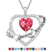 Fasjewly I Love You to The Moon and Back Necklace,S925 Sterling Silver Heart Birthstone Necklace, Moon and Star Pendant Necklace Christmas Birthday Anniversary Jewelry Gifts for Women / Wife /Mom