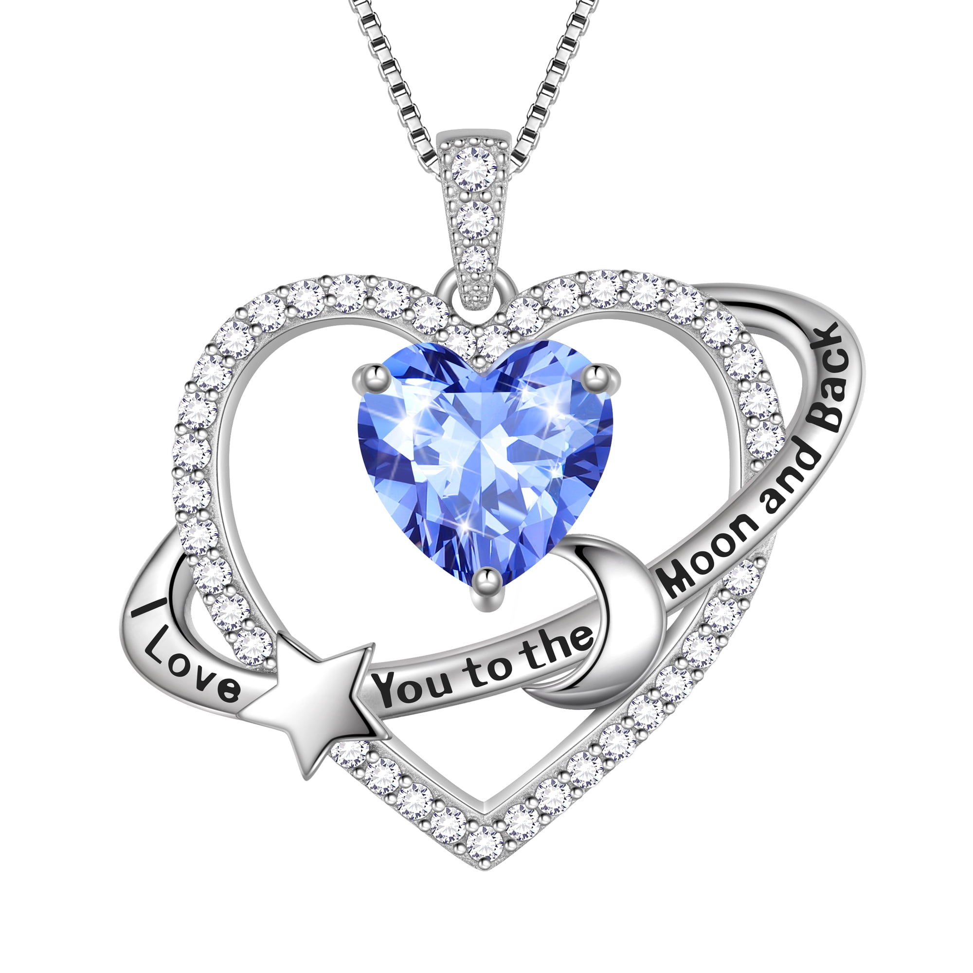 Walmart Black Friday Deals 2025 - Fasjewly Sterling Silver Heart Birthstone Necklace, Moon Star Pendant Jewelry for Mom Birthday