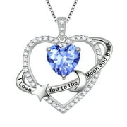 FASJEWLY I Love You to The Moon and Back Necklace,S925 Sterling Silver Heart Birthstone Necklace, Moon and Star Pendant Necklace Christmas Birthday Anniversary Jewelry Gifts for Women / Wife /Mom