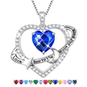 Fasjewly I Love You to The Moon and Back Necklace,S925 Sterling Silver Heart Birthstone Necklace, Moon and Star Pendant Necklace Christmas Birthday Anniversary 