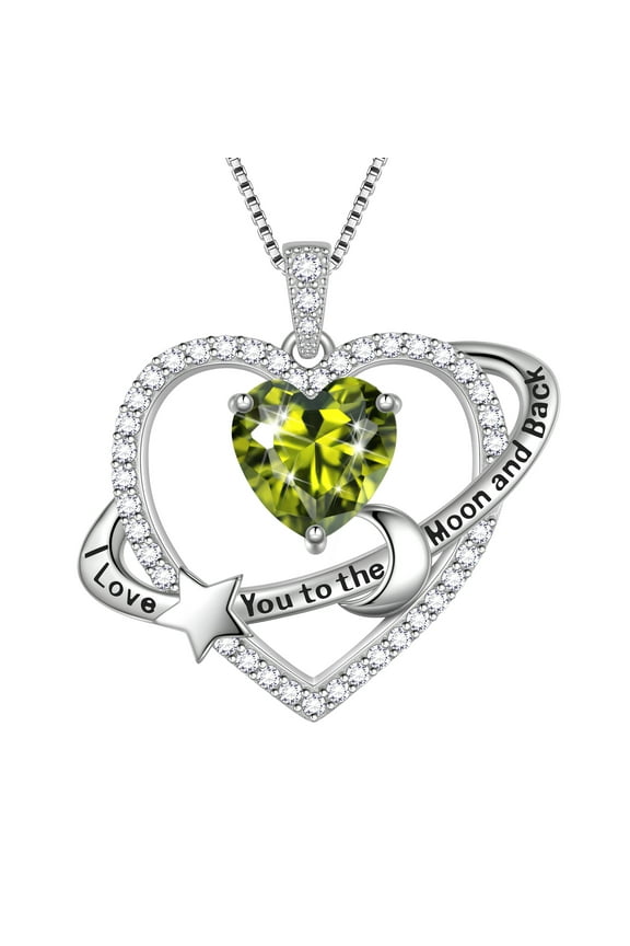 I Love You to The Moon and Back Necklace,S925 Sterling Silver Heart Birthstone Necklace, Moon and Star Pendant Necklace Christmas Birthday Anniversary Jewelry Gifts for Women / Wife /Mom