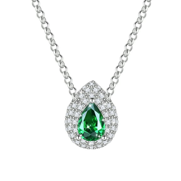 Fasjewly May Emerald Teardrop Birthstone Pendant Necklace Sterling Silver CZ Necklace Jewelry Gift for Women