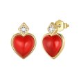 thumbnail image 1 of Fasjewly S925 Red Heart Earrings,Sterling Silver Plated Yellow Gold Carnelian Earrings Studs Jewelry Gifts for Women Her, 1 of 8