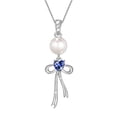 thumbnail image 1 of Fasjewly S925 Sterling Silver Birthstone Necklace for Women,Pearl Bow Pendant Necklace with CZ Birthstone,Jewelry Gift for Her Wife Mom Girlfriend,Birthday Mother’s Day Christmas Gift, 1 of 10